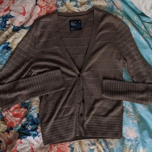 🔥 Sparkly AE silver and brown striped cardigan